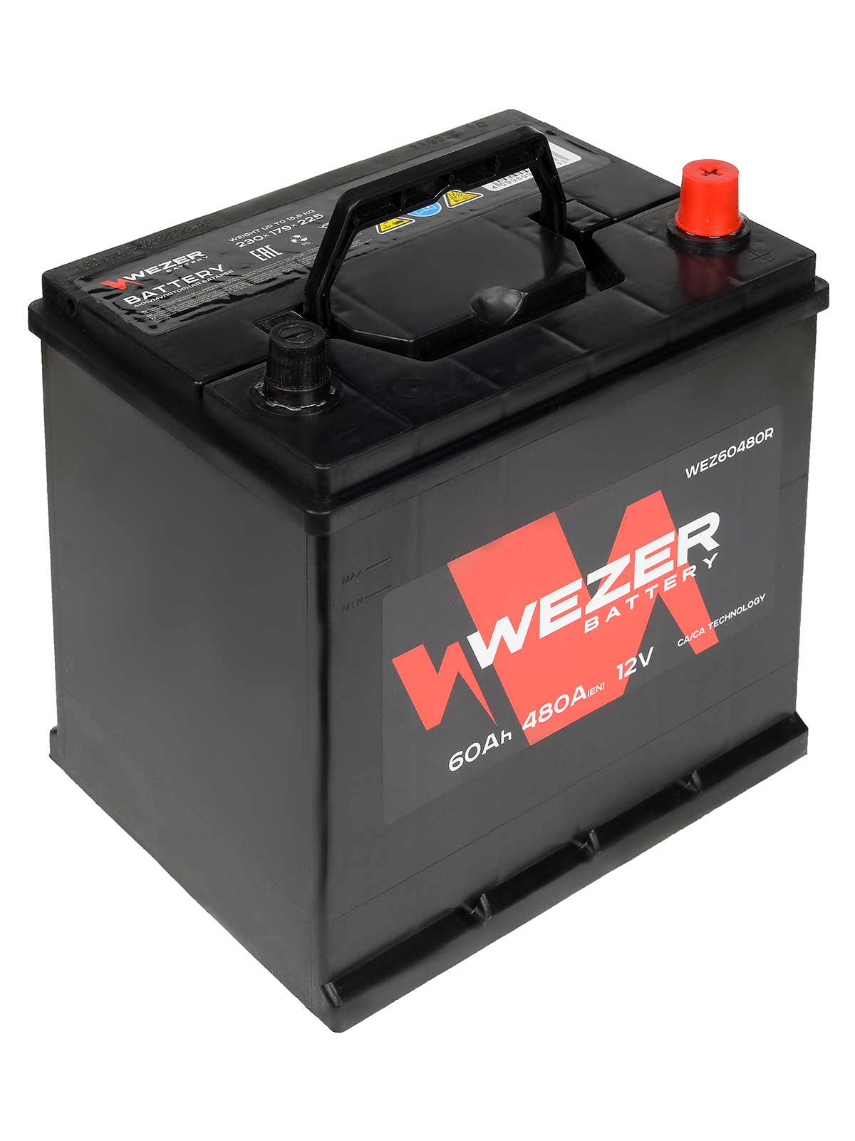 Car batteries WEZER 70Ah 550A + on the left in Europe